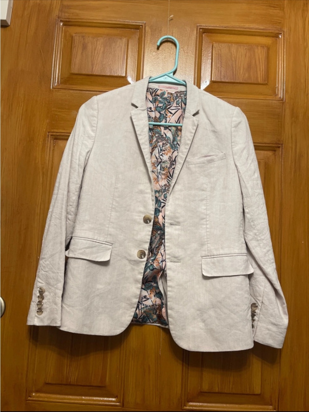 River Island Beige Blazer with Pink Floral Trim
